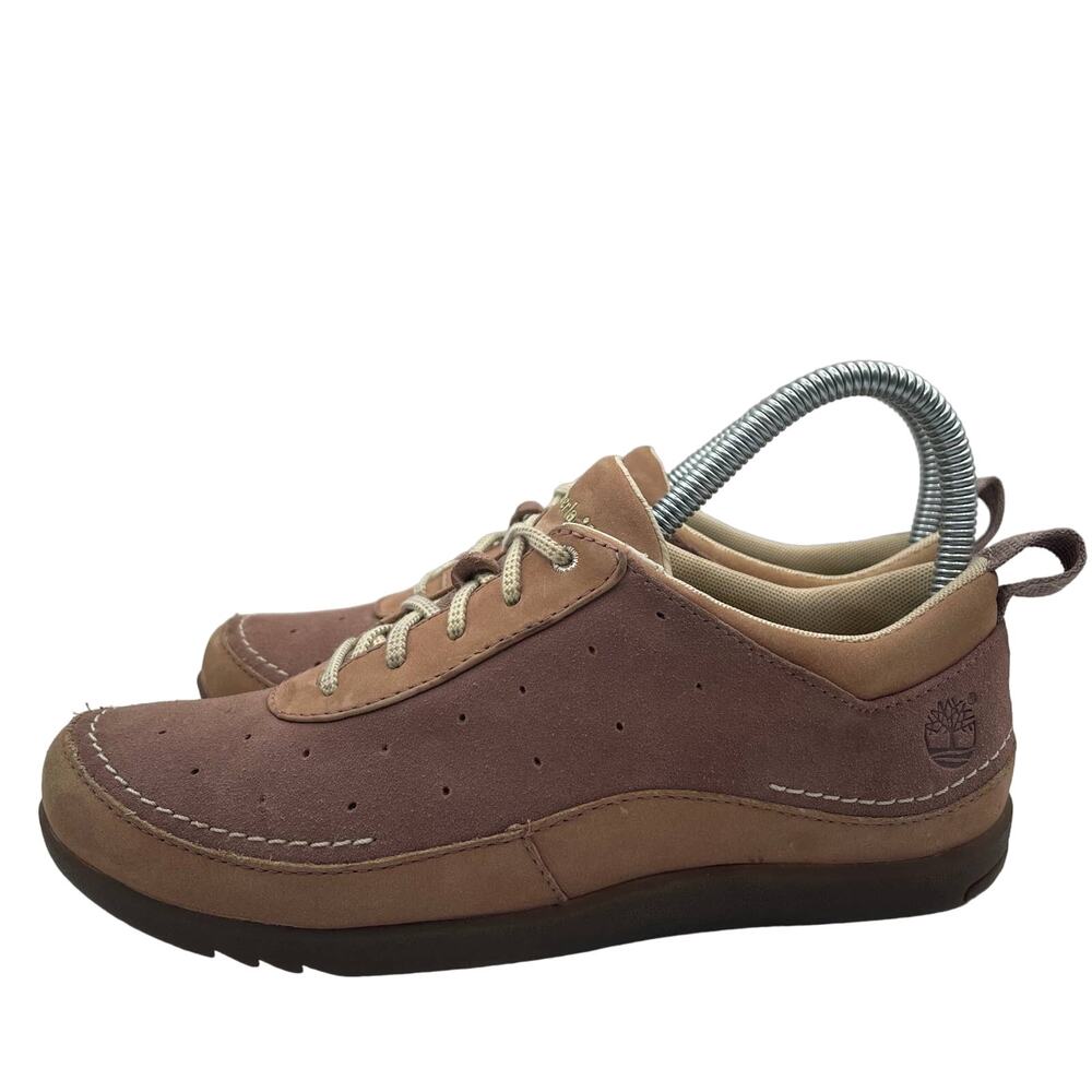 Timberland Brown Pink Low Leather Casual Shoes Sneakers Lace Up Womens 5.5